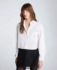 Button Front Crop Shirt with Satin Detail