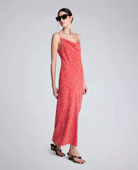 Polka Dot Satin Cowl Neck Slip Dress
