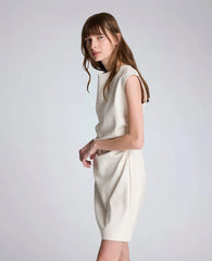 Vegan Leather Boatneck Rouched Waist Short Dress