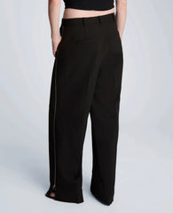 Fly Front High Rise Wide Leg Zipper Pintuck Pant