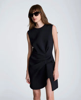 Draped Pleated Mini Cascading Detail Dress