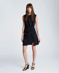Draped Pleated Mini Cascading Detail Dress