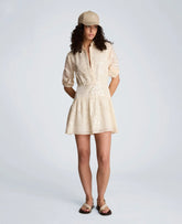 Curved Yoke Sequin Mini Long Sleeve Shirt Dress