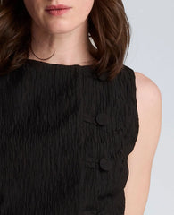 Button Front Boat Neck Sheath Short Cotton Cloque Dress