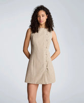 Button Front Boat Neck Sheath Short Cotton Cloque Dress