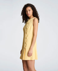 Button Front Boat Neck Sheath Short Cotton Cloque Dress