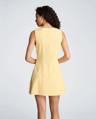 Button Front Boat Neck Sheath Short Cotton Cloque Dress