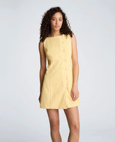Button Front Boat Neck Sheath Short Cotton Cloque Dress
