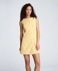 Button Front Boat Neck Sheath Short Cotton Cloque Dress