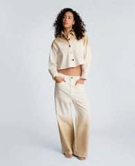 Gradient Fly Front High Rise Wide Leg Comfort Stretch Denim Pant