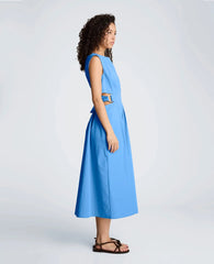 Cotton Poplin Sleeveless D-Rings Tie Midi Dress