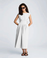 Cotton Poplin Sleeveless D-Rings Tie Midi Dress