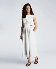 Cotton Poplin Sleeveless D-Rings Tie Midi Dress