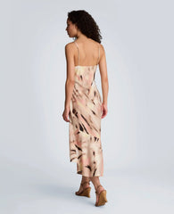 Satin Asymmetrical Hem Cowl Neck Dress