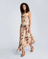 Satin Asymmetrical Hem Cowl Neck Dress