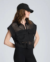 Zip-Up Vest Cardigan with Chest Pocket
