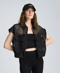 Zip-Up Vest Cardigan with Chest Pocket