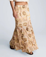 Mesh Pull On Godet Fit and Flare Maxi Skirt