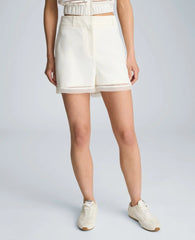 Fly Front High Rise Wide Leg Sheer Short