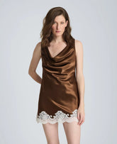 Tie Back Cowl Neck Mini Dress with Lace Hem