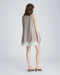 Halter Shirt Swing Dress with Lace Hem