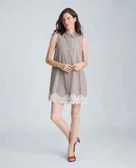 Halter Shirt Swing Dress with Lace Hem