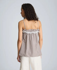 Shirred Neck Cami with Lace Trim Detail