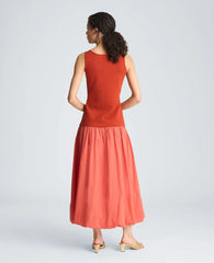 Tank Dress with Draped Woven Skirt