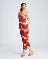 Strapless Ruched Midi Dress