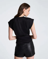 Shoulder Pleat Crewneck with Zipper Detail