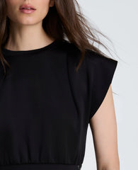 Shoulder Pleat Crewneck with Zipper Detail