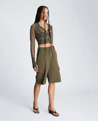 Fly Front High Rise Long Short with Cargo Pockets