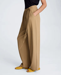 High Rise Fly Front Wide Leg Asymmetrical Double Pleat Pant