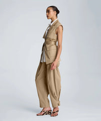 High Rise Fly Front Barrel Leg Pant