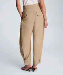 High Rise Fly Front Barrel Leg Pant