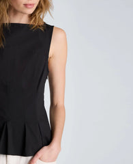 Sleeveless Panel Body Top with Peplum Pleat Hem