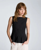 Sleeveless Panel Body Top with Peplum Pleat Hem
