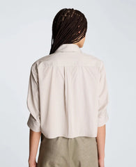 Cropped Shirt with Pleated 3/4 Sleeve