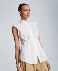 Fitted Pleat Body Sleeveless Button Front Shirt