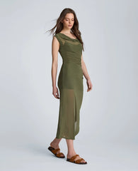 Sleeveless Cowl Neck Midi Dress