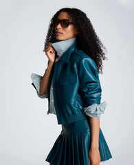 Cropped Bomber Jacket with Shoulder Pads