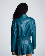 Cropped Bomber Jacket with Shoulder Pads