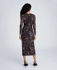 Knot Front Long Sleeve Mesh Midi Dress