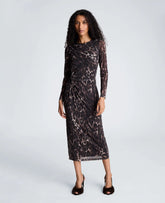 Knot Front Long Sleeve Mesh Midi Dress