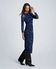 Knot Front Long Sleeve Mesh Midi Dress