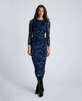 Knot Front Long Sleeve Mesh Midi Dress