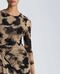 Knot Front Long Sleeve Mesh Midi Dress