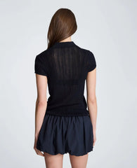 Polo Cap Sleeve Varigated Rib Sweater