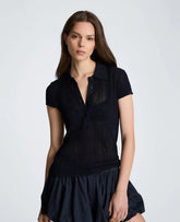 Polo Cap Sleeve Varigated Rib Sweater