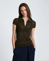 Polo Cap Sleeve Varigated Rib Sweater